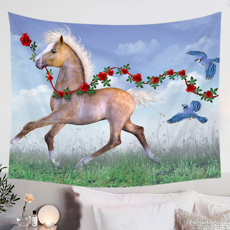 Cute-Tapestry-Foal-Horse-with-Roses-and-Birds
