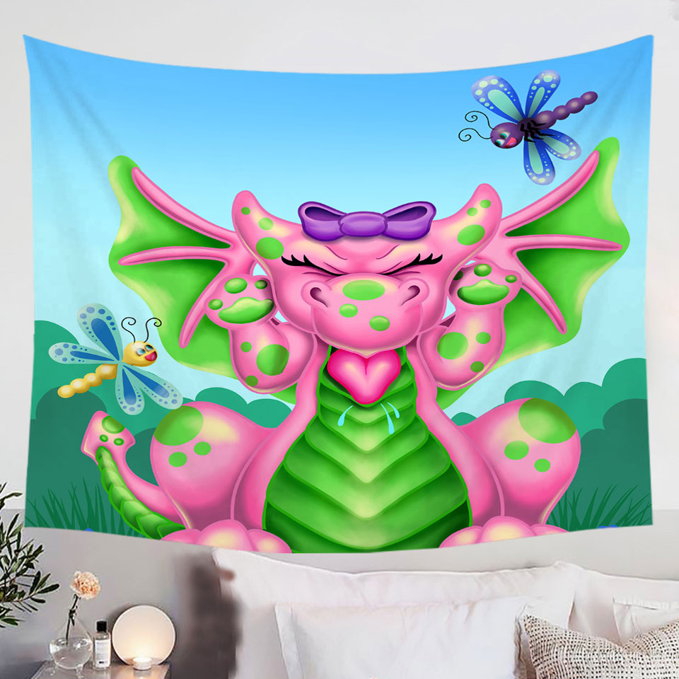 Cute-Tapestry-Wall-Decor-for-Girls-Dragonflies-vs-Girl-Pink-Dragon