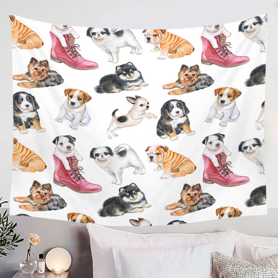 Cute Tapestry with Dogs Puppies