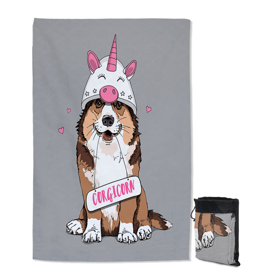 Cute Thin Beach Towels Corgi Dog as A Unicorn Corgicorn