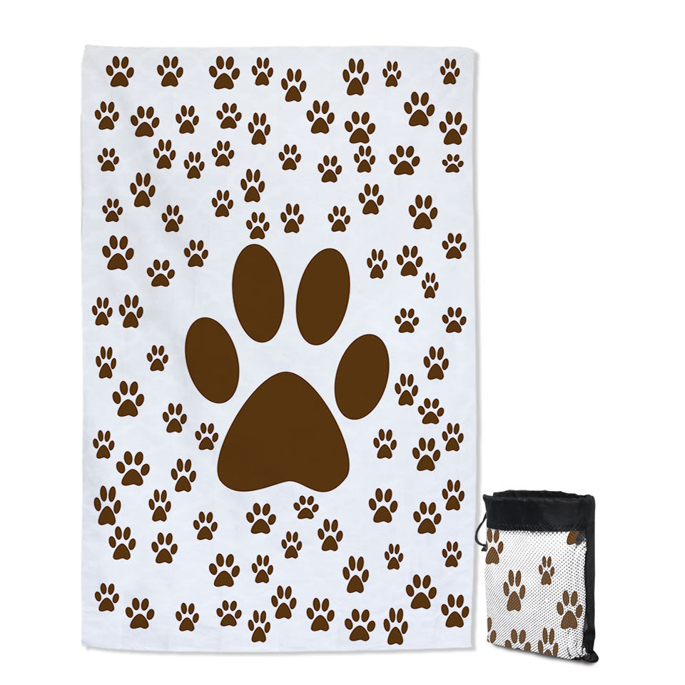 Cute Thin Beach Towels with Brown Dog Paw and Little Paw Pattern
