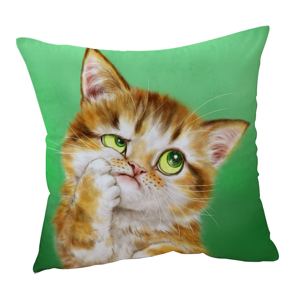 Cute Thinking Kitten Cats Art Cushion Cover
