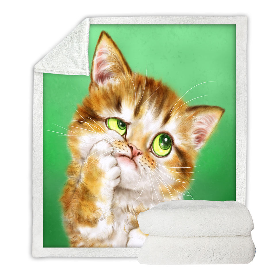 Cute Thinking Kitten Cats Art Throw Blanket