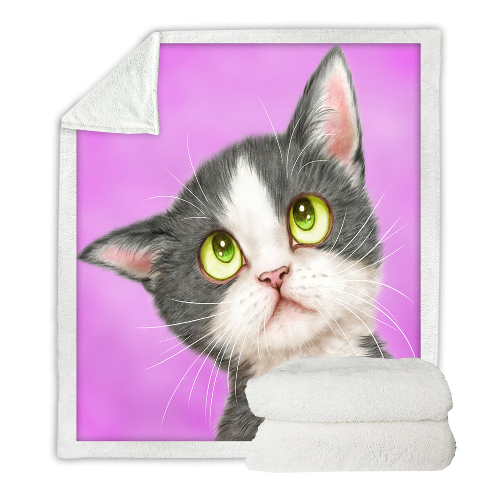 Cute Throw Blanket Art for Kid Adorable Grey Kitten