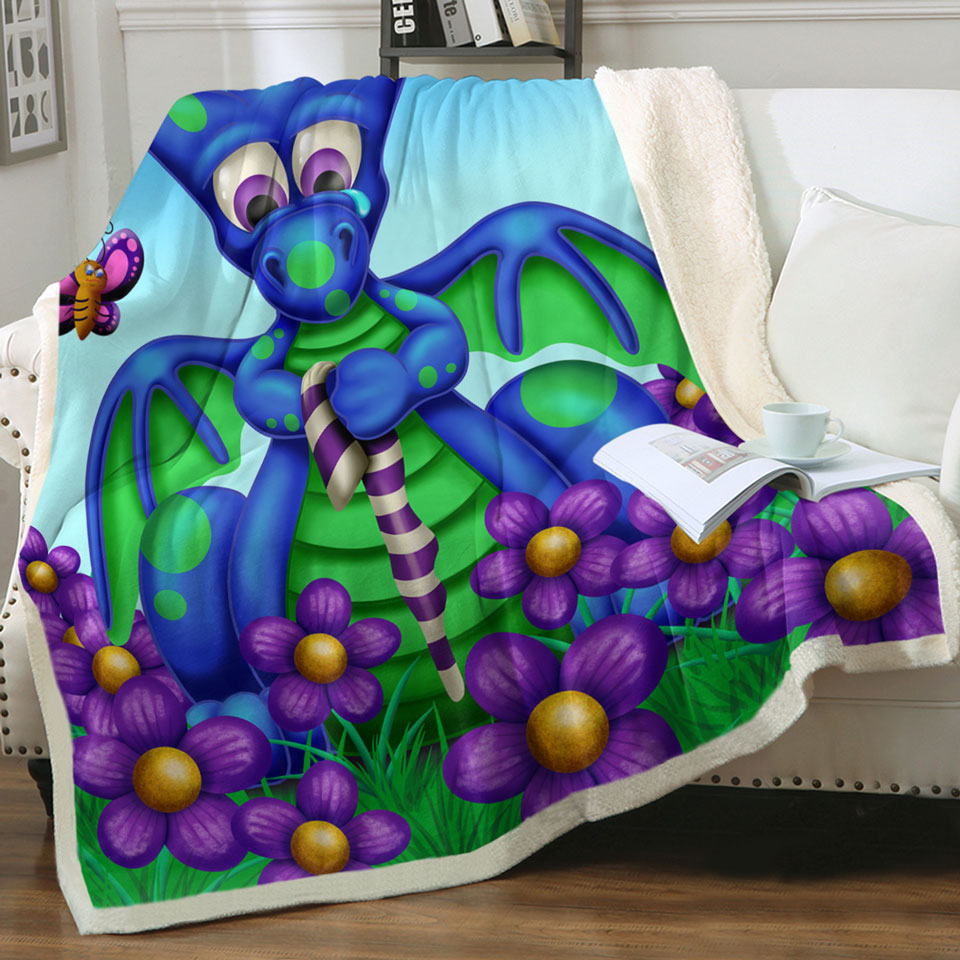 products/Cute-Throw-Blanket-Blue-Dragon-with-Purple-Flowers-Kids