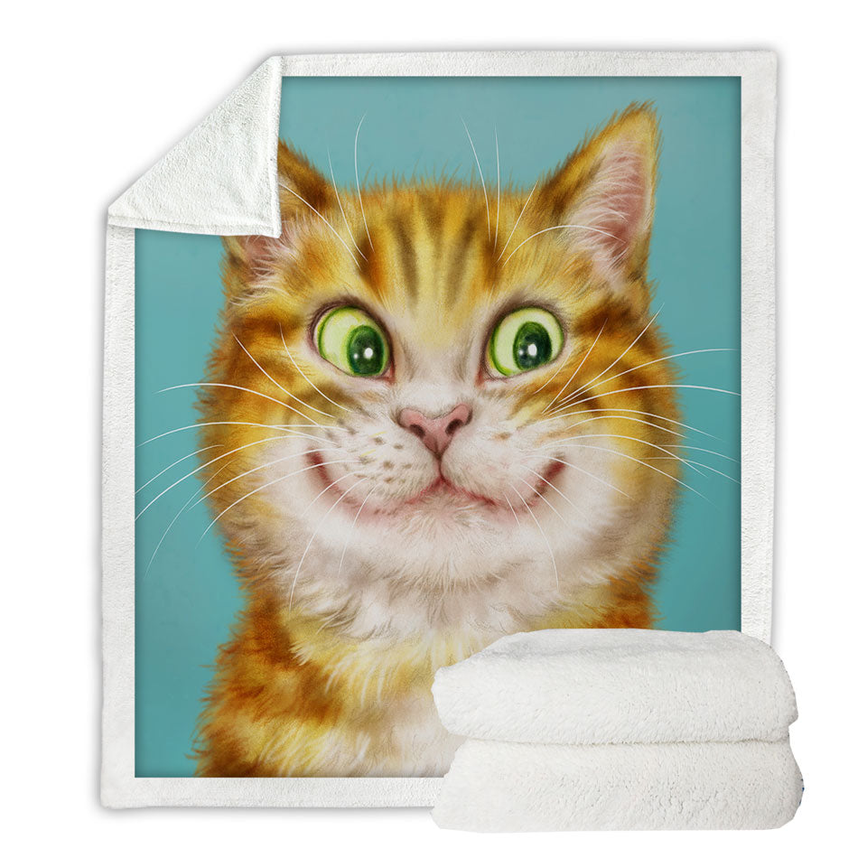 Cute Throw Blanket Cats Art Happy Ginger Kitten