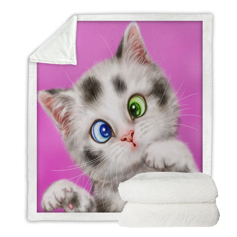 Cute Throw Blanket Cats Art Spotted Tabby White Kitten