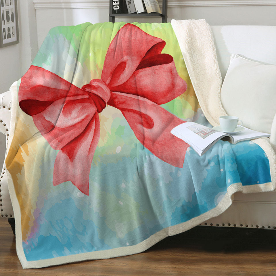 Cute Throw Blankets Red Ribbon over Pastel Colors