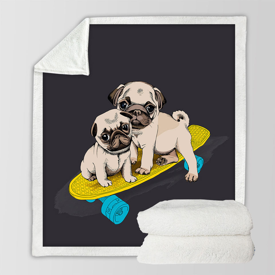 Cute Throw Blankets Skating Pugs