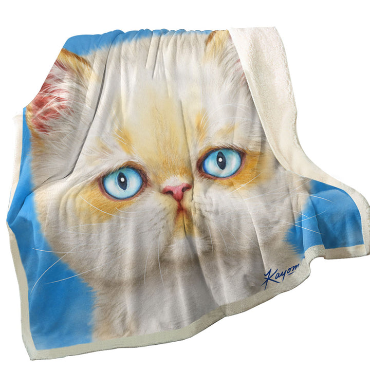 Cute Throw Blankets with White Ginger Serious Cat
