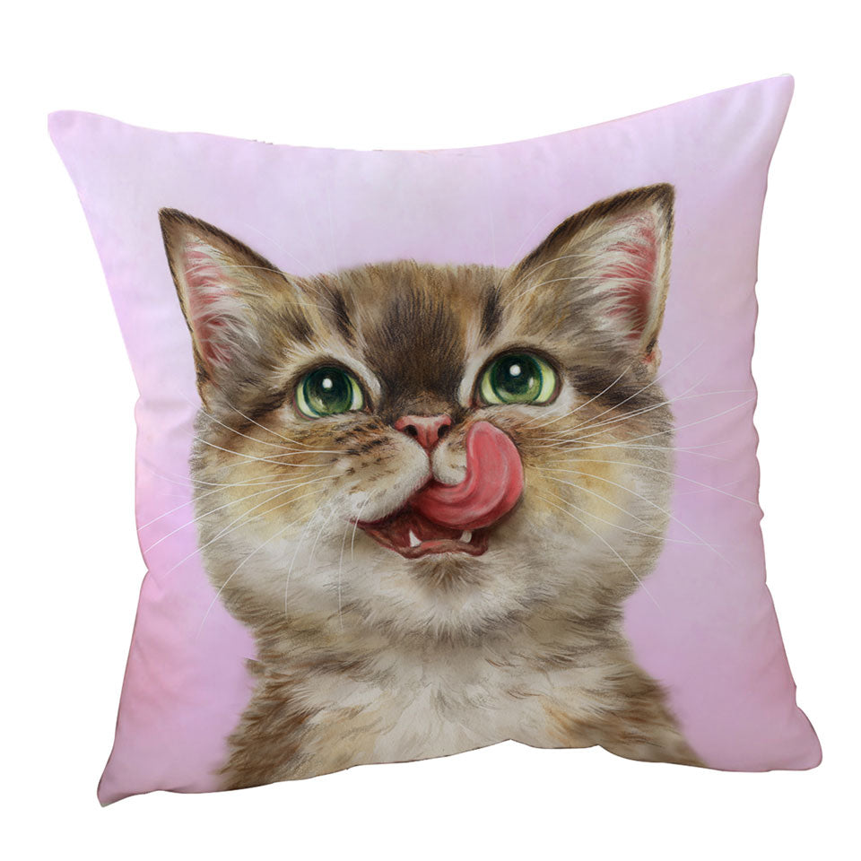 Cute Throw Pillow Cover Cats the Hungry Kitten