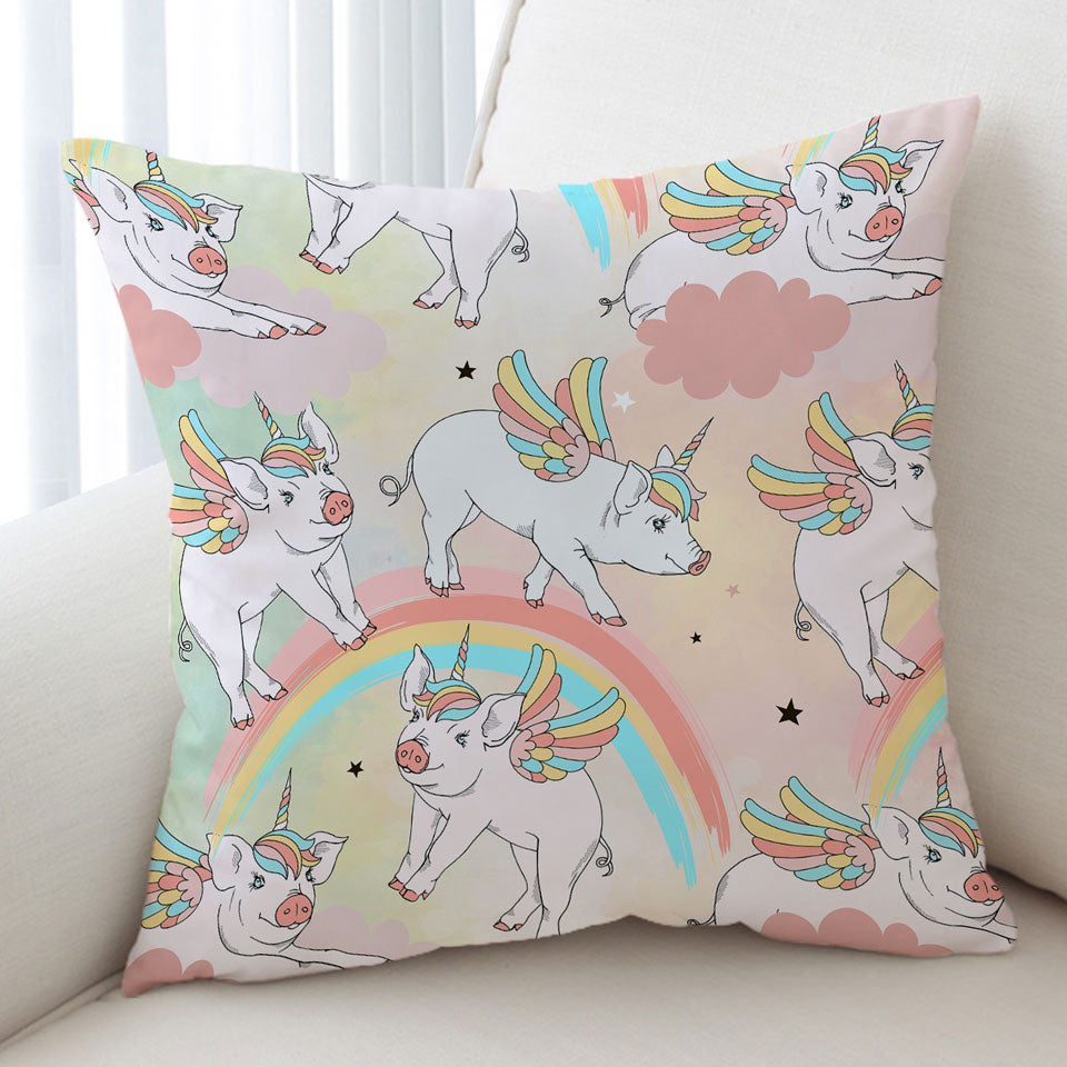 Cute Throw Pillow Design Rainbow Unicorn Pigs
