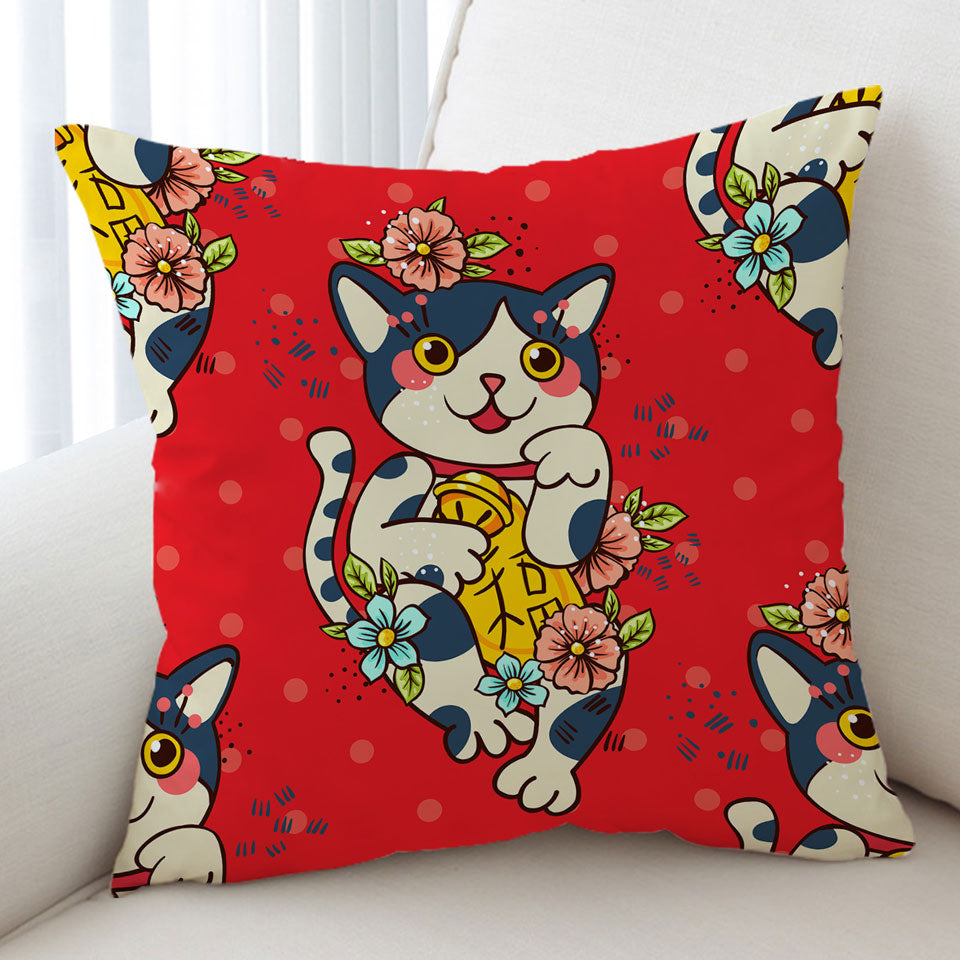 Cute Throw Pillow Japanese Cat