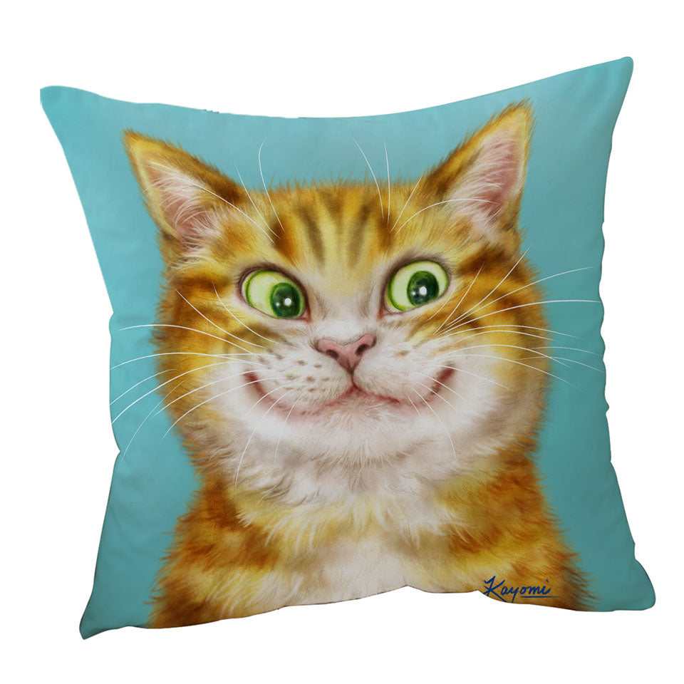 Cute Throw Pillows Cats Art Happy Ginger Kitten