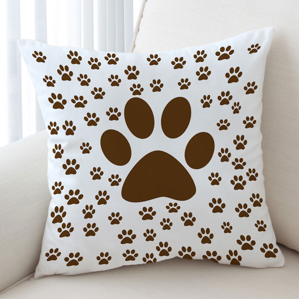 Cute Throw Pillows with Brown Dog Paw and Little Paw Pattern