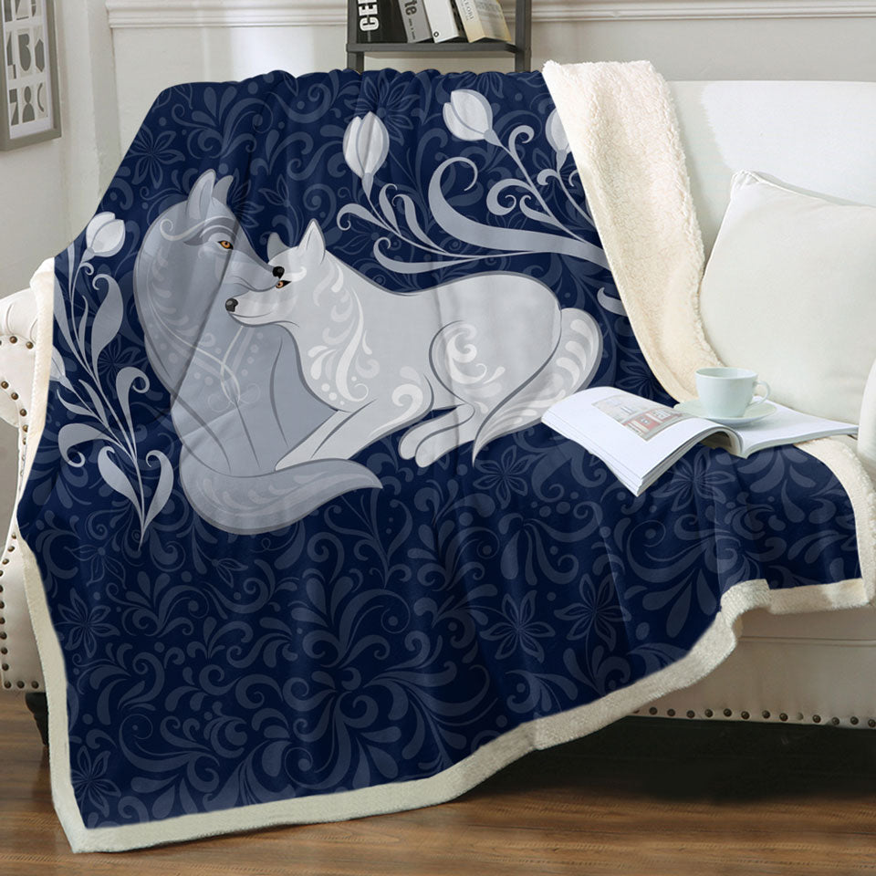 Cute Throws Blue Flowers and Wolves