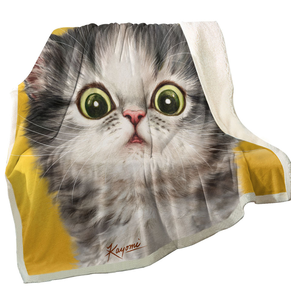 Cute Throws Display Confused Kitty Cat over Yellow
