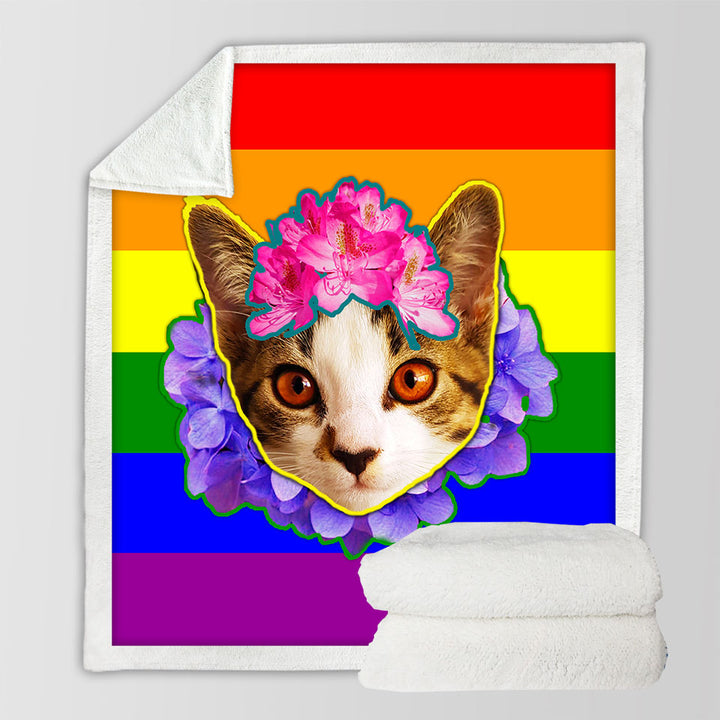 Cute Throws Rainbow Flag Adorable Flowery Kitten