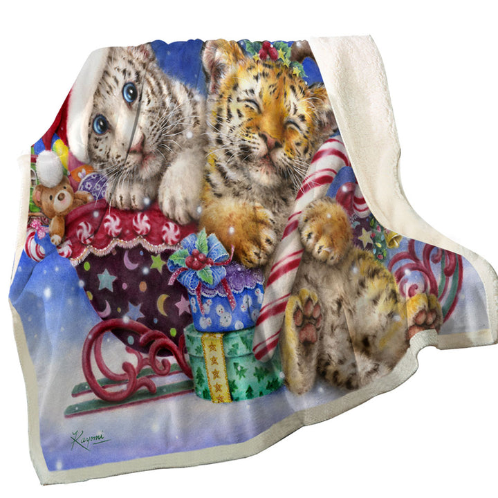 Cute Throws for Christmas Baby Tigers with Presents Sleigh