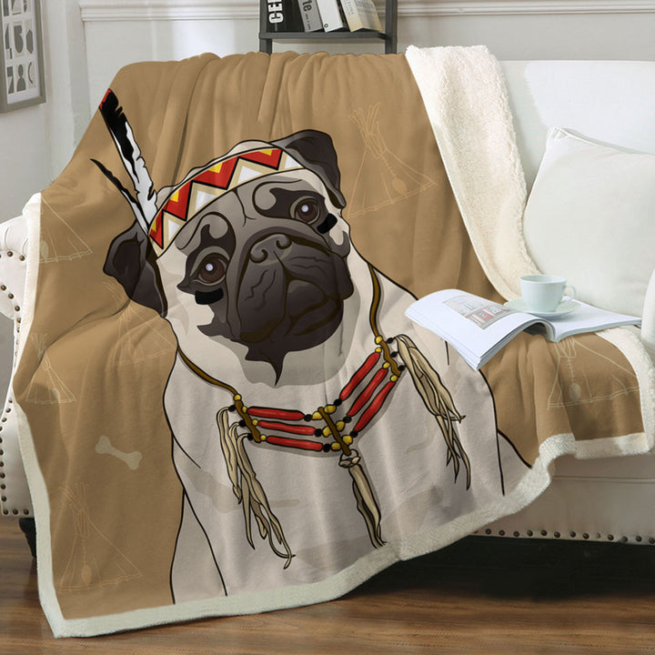 Cute Throws for Kids Native American Chief Pug Throw Blanket
