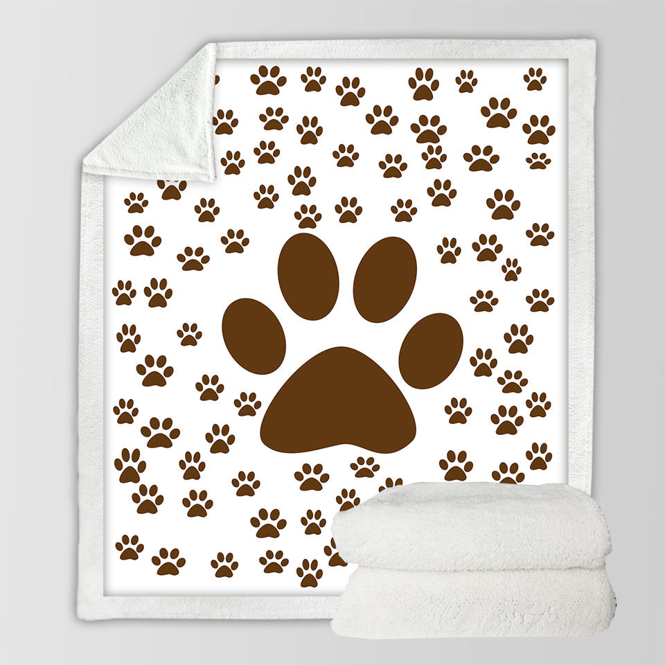Cute Throws with Brown Dog Paw and Little Paw Pattern