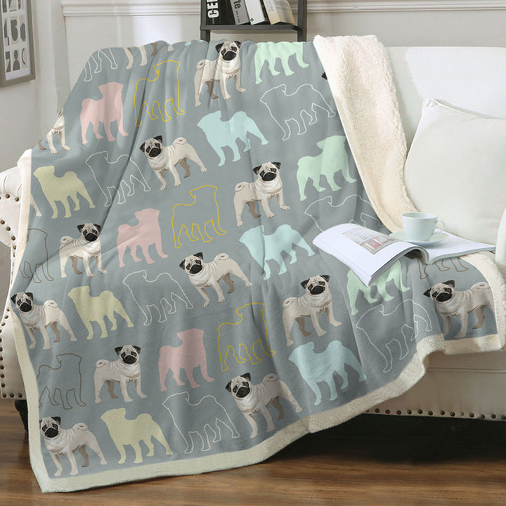 Cute Throws with Pug and Pugs Multi Colored Silhouettes