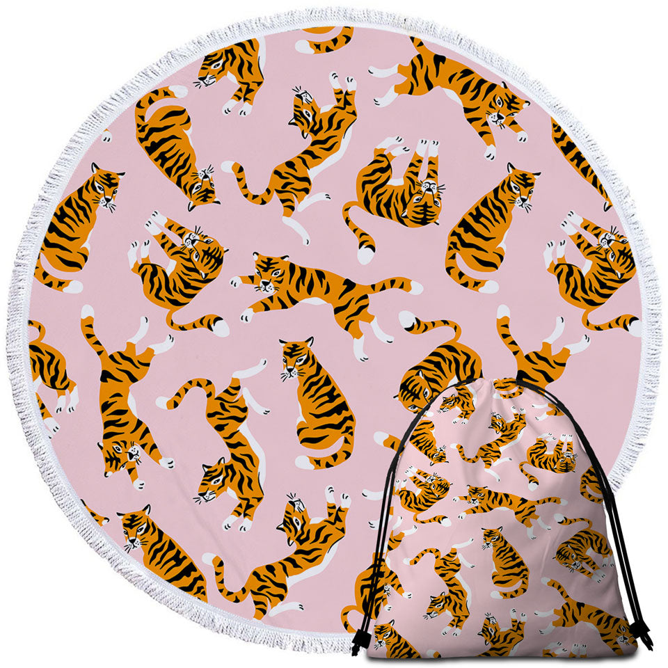 Cute Tiger Beach Towels and Bags Set