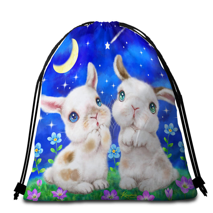 Cute Travel Beach Towel for Kids Art Designs Starry Night Bunnies