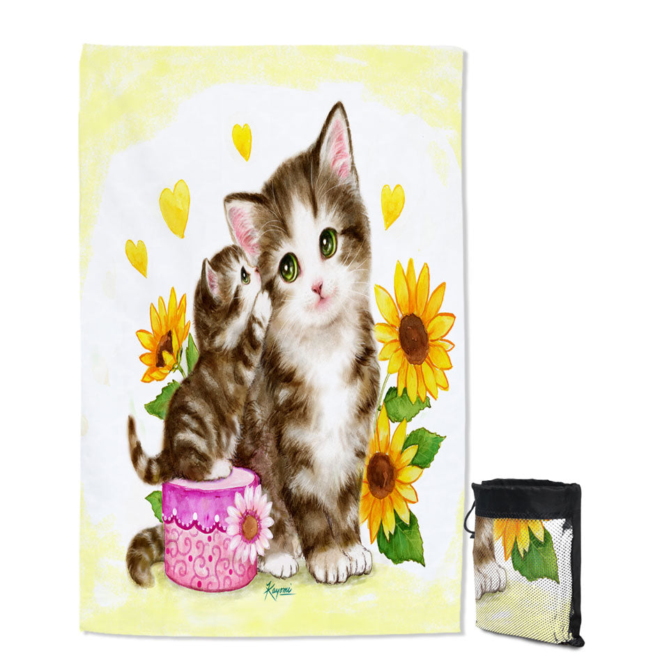 Cute Travel Beach Towels Sunflower Cats Mother and Daughter