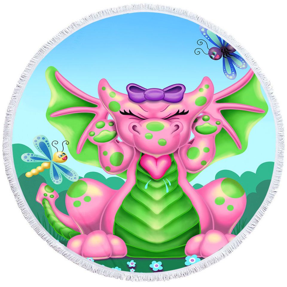 Cute Travel Beach Towels with Dragonflies vs Girl Pink Dragon