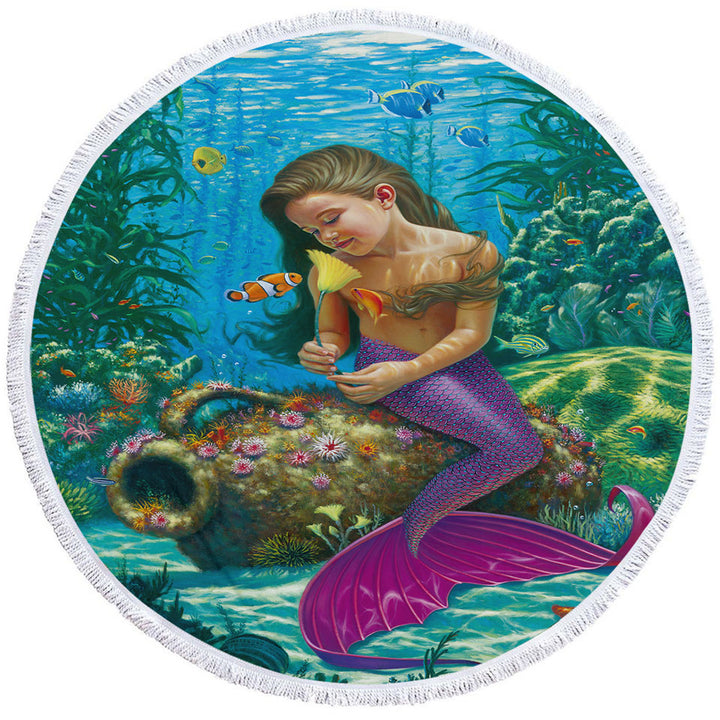 Cute Underwater Fish and Mermaid Girl Beach Towels for Sale