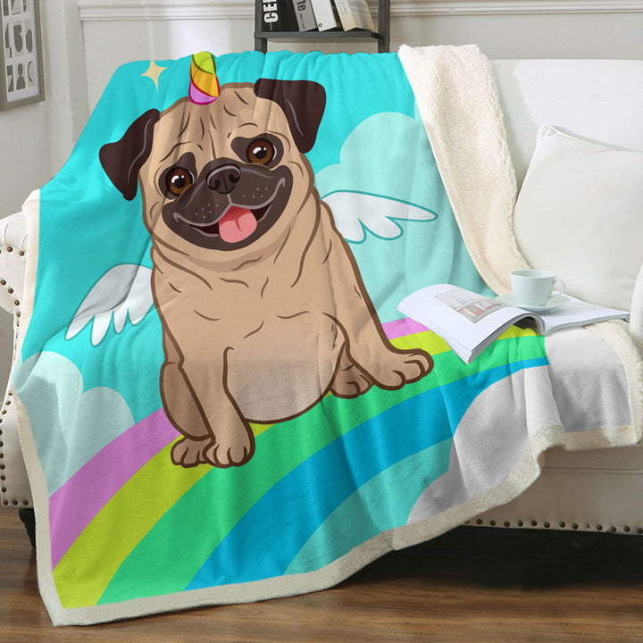 Cute Unicorn Pug Throw Blanket for Kids