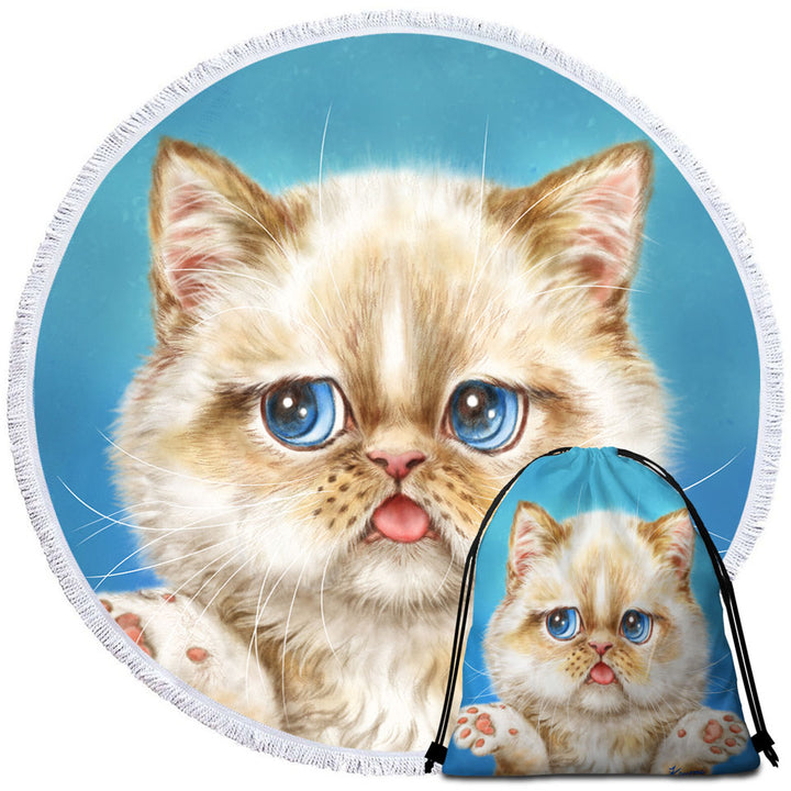 Cute Unique Beach Towels with Cats Art Drawings Brown Kitten