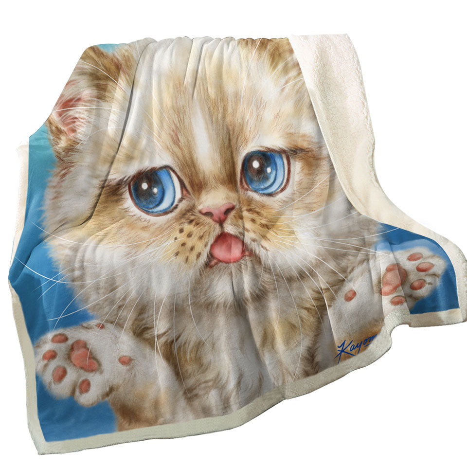 Cute Unique Throws with Cats Art Drawings Brown Kitten