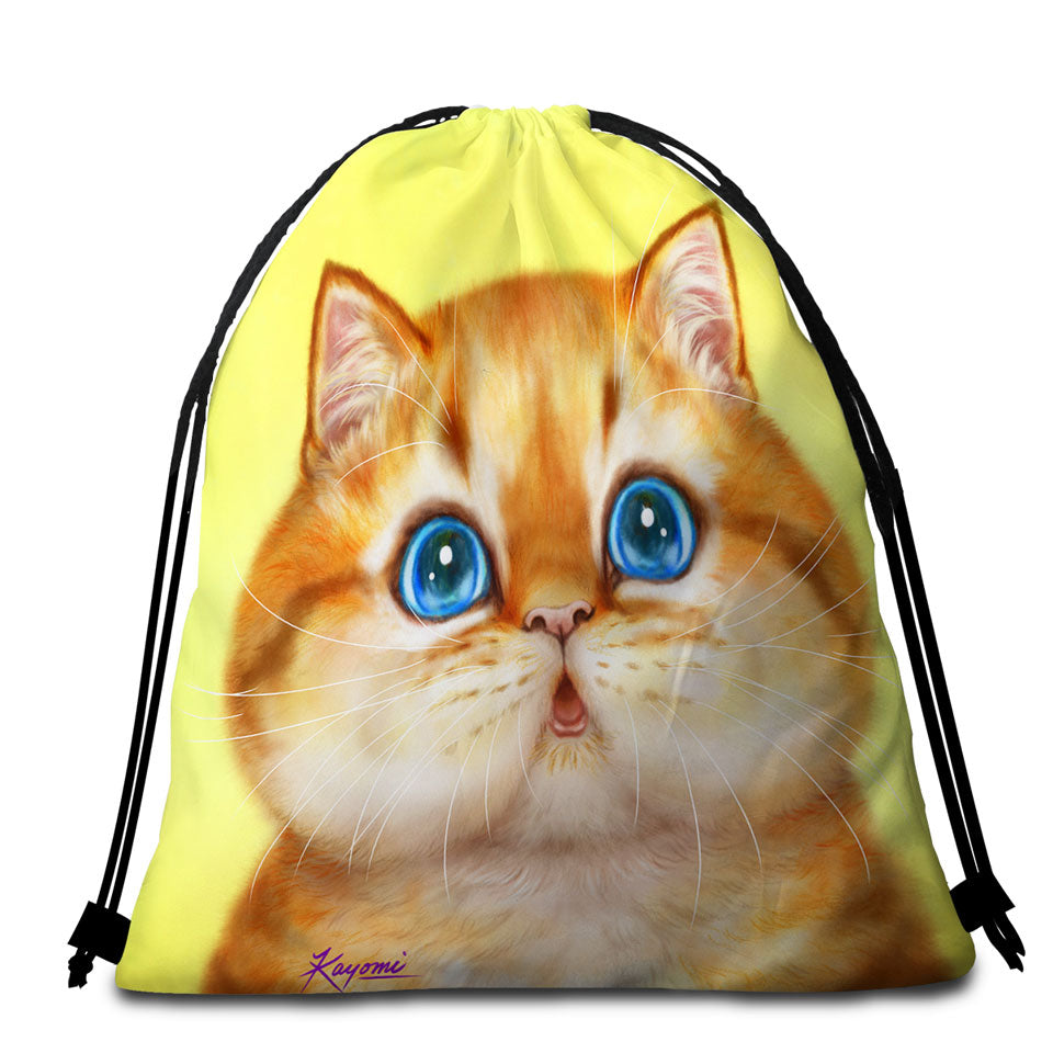 Cute Unusual Beach Towels Bags Painted Cats Chubby Ginger Kitten