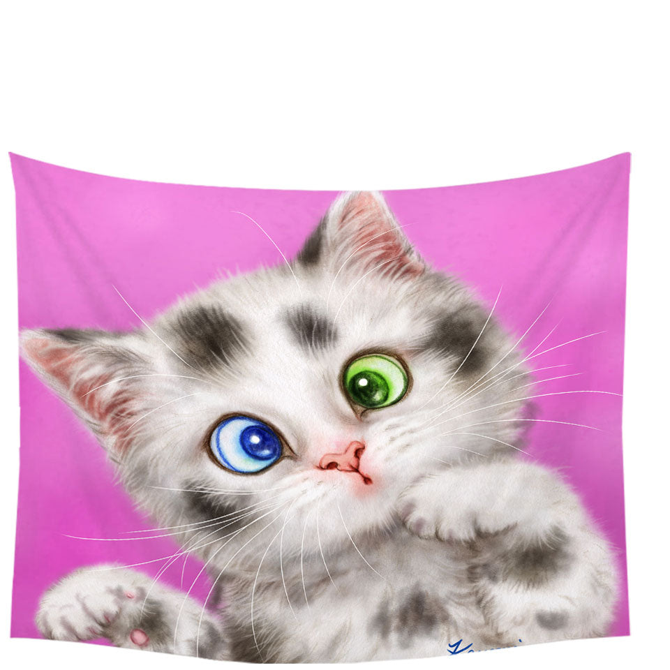 Cute Wall Decor Cats Art Spotted Tabby White Kitten