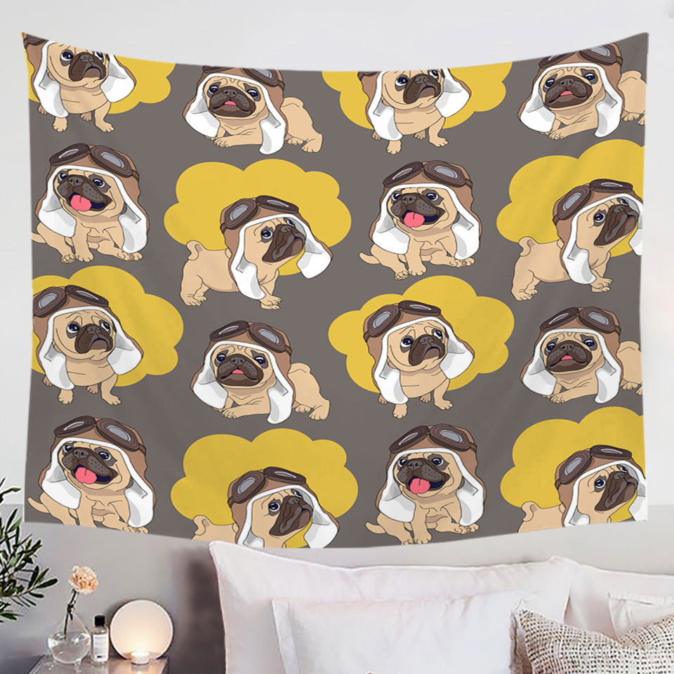 Cute Wall Decor Tapestries Pilot Pug