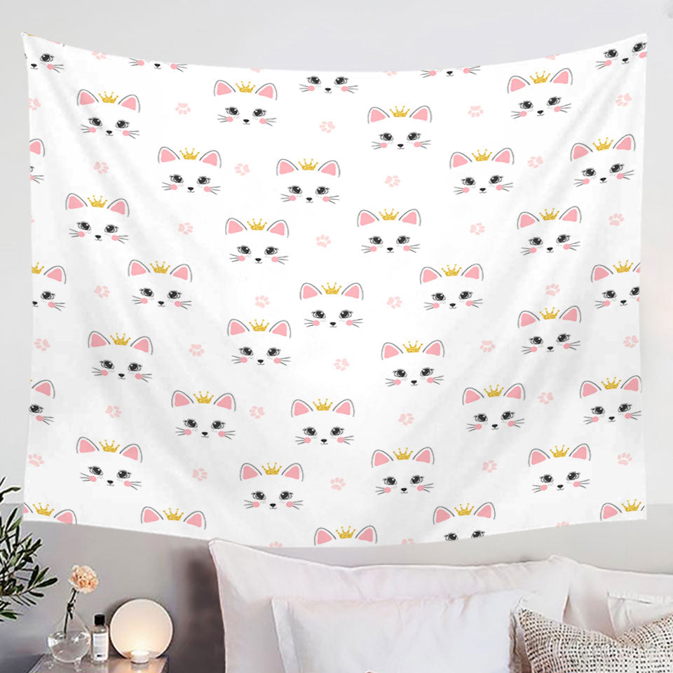 Cute Wall Decor Tapestry Adorable Cat Princess and Paw Pattern