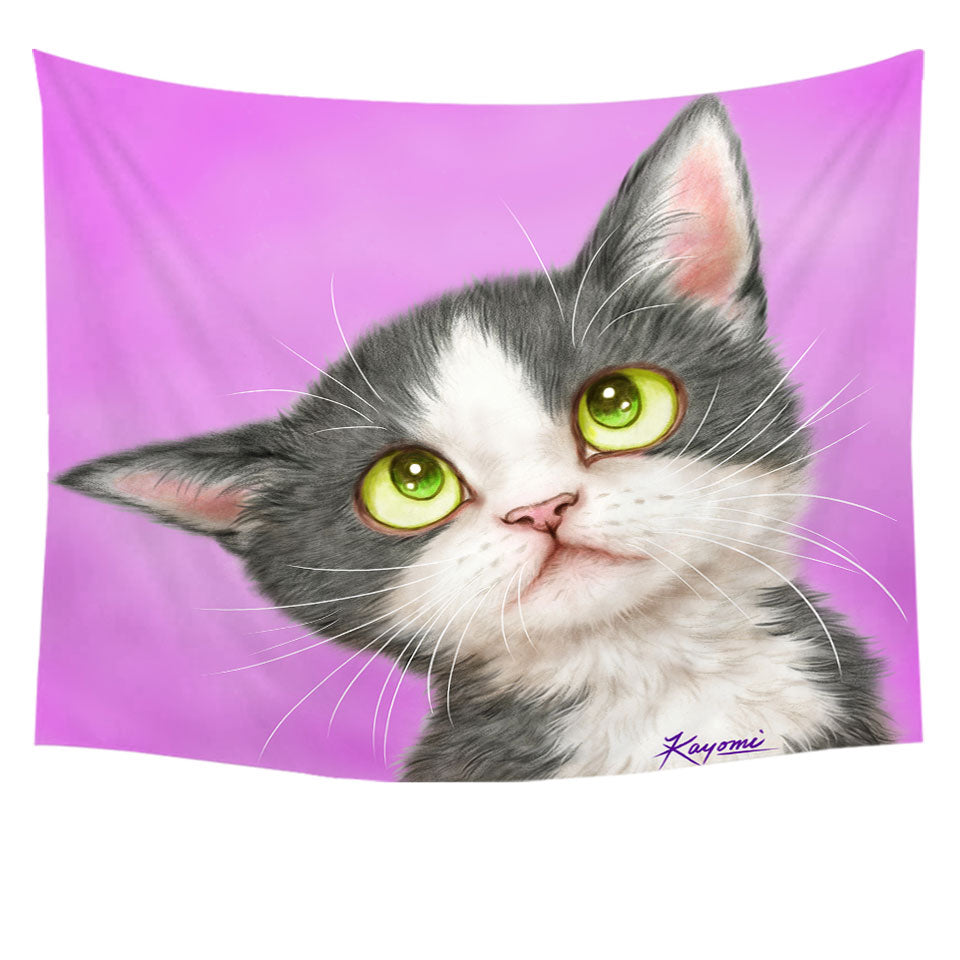 Cute Wall Decor Tapestry Art for Kid Adorable Grey Kitten