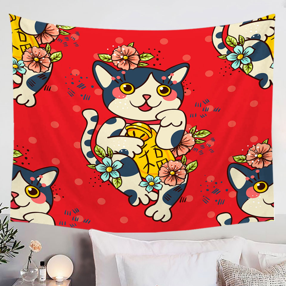 Cute Wall Decor Tapestry Japanese Cat