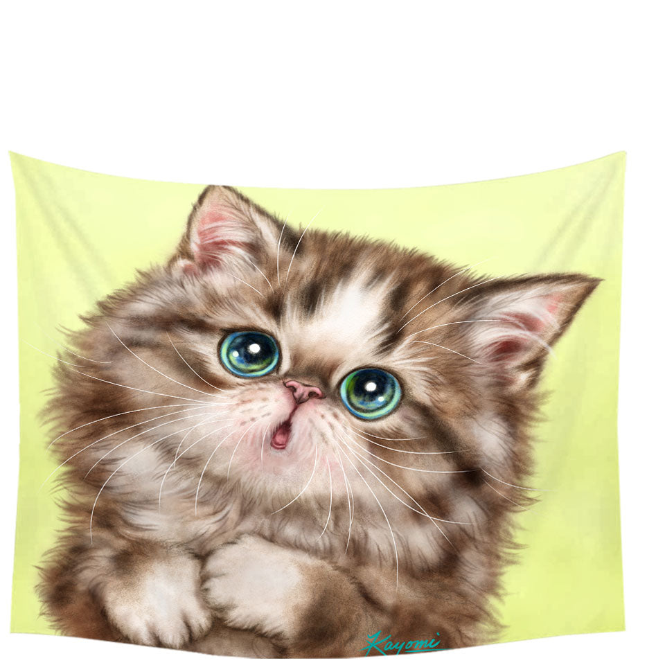 Cute Wall Decor Tapestry Kittens Drawings Brown Tabby Kitty Cat