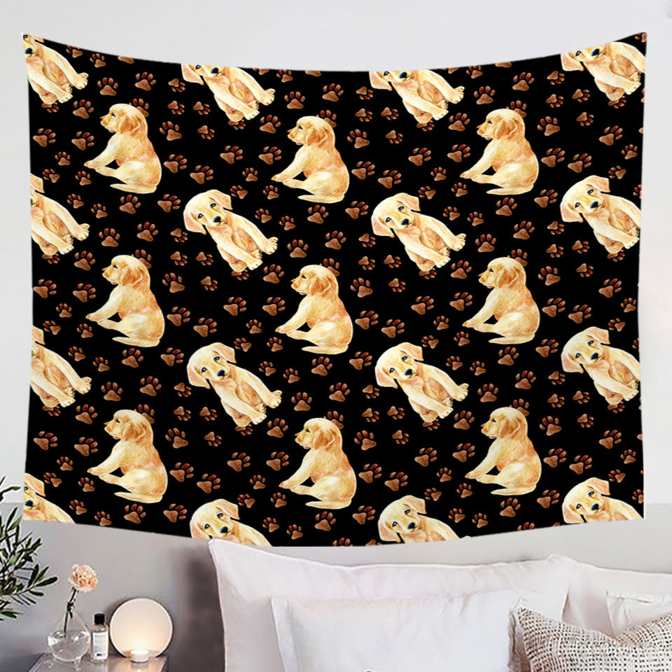 Cute Wall Decor Tapestry Pattern of Dog Paw and Labrador Puppy