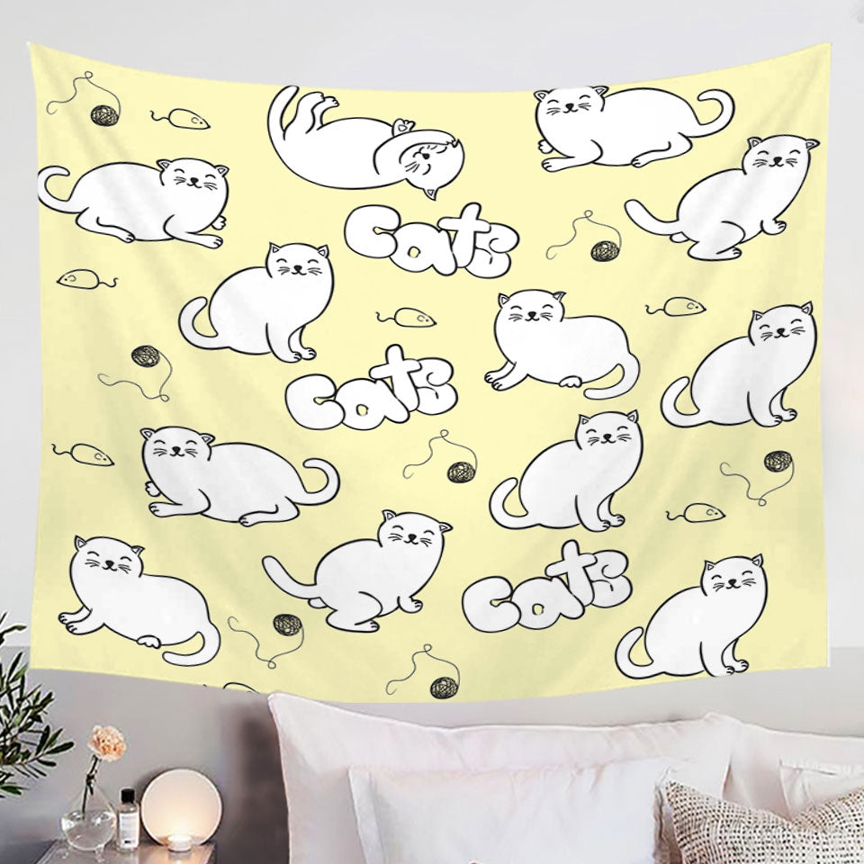 Cute Wall Decor Tapestry with Cats Drawings