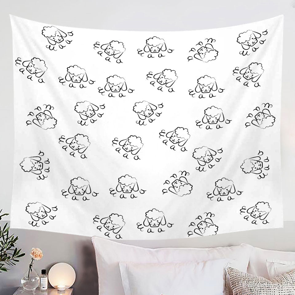 Cute Wall Decor Tapestry with Sheep Face Drawing Pattern
