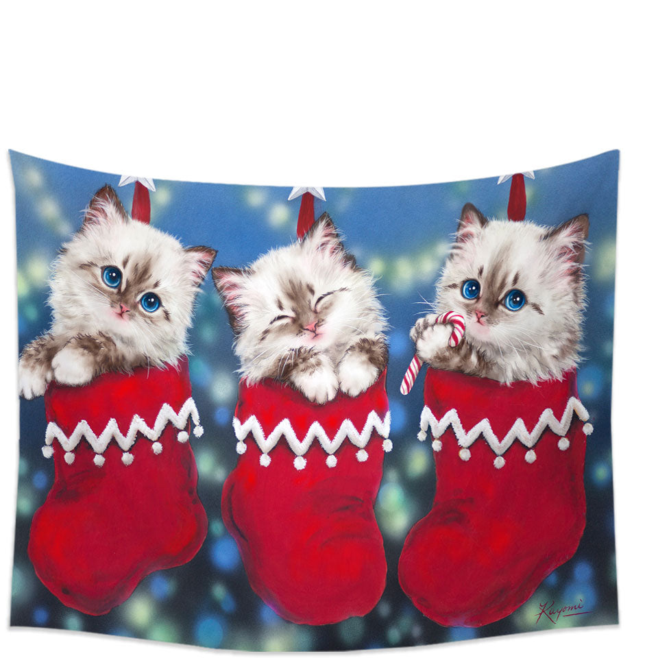 Cute Wall Decor with Christmas Design Trio Kittens in Red Socks