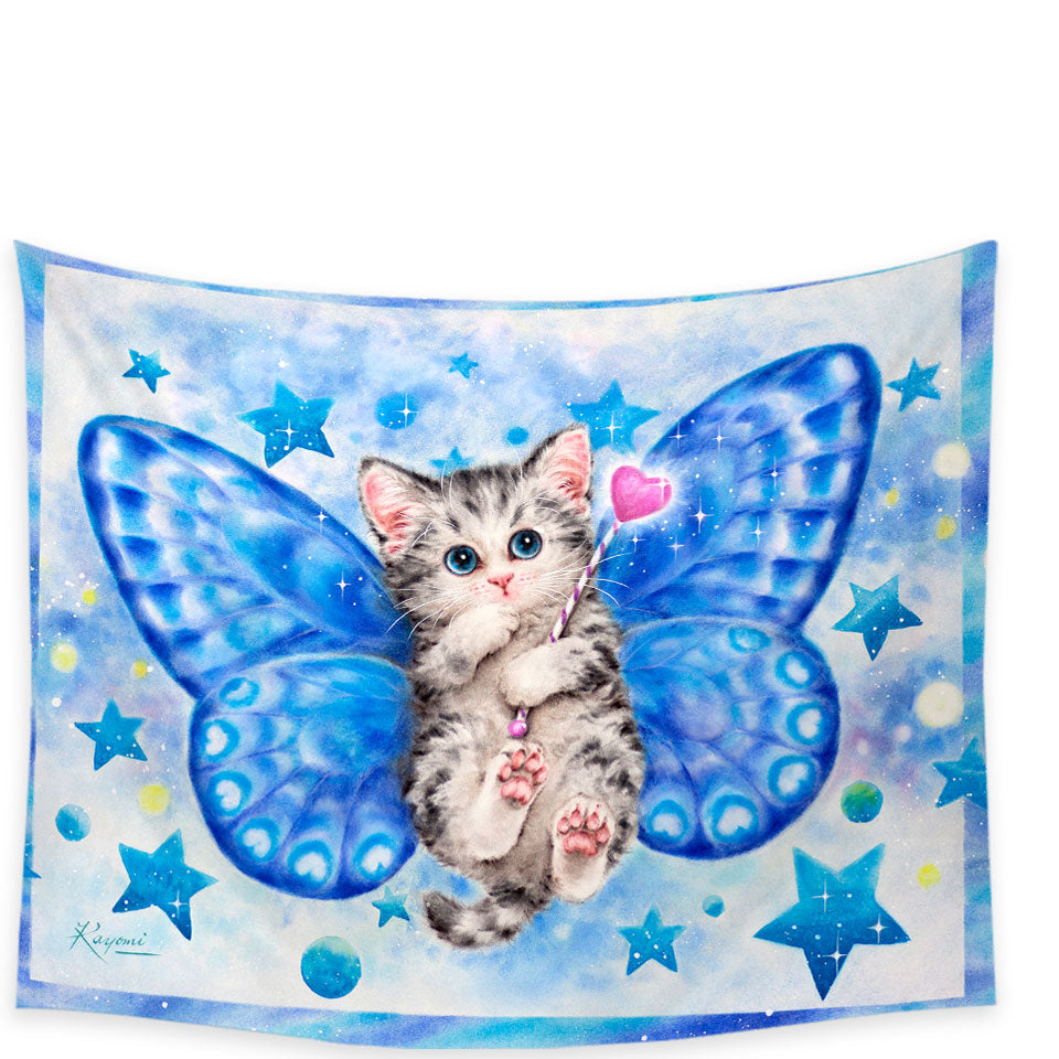 Cute Wall Decor with Kitten Designs Blue Butterfly Kitty Cat