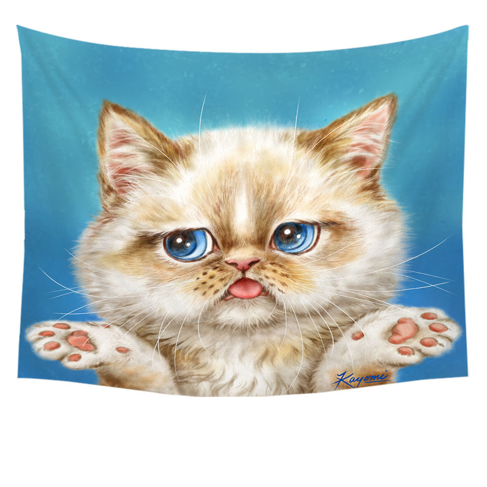 Cute Wall Tapestry with Cats Art Drawings Brown Kitten