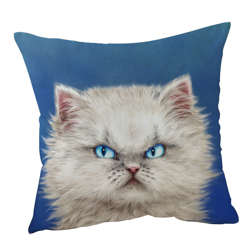 Cute White Angry Kitten Cushion Cover