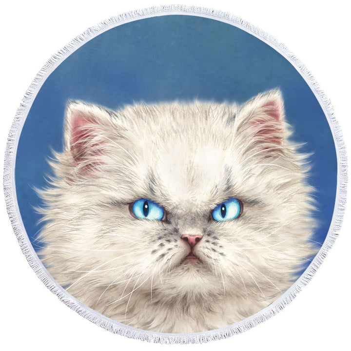 Cute White Angry Kitten Round Beach Towel