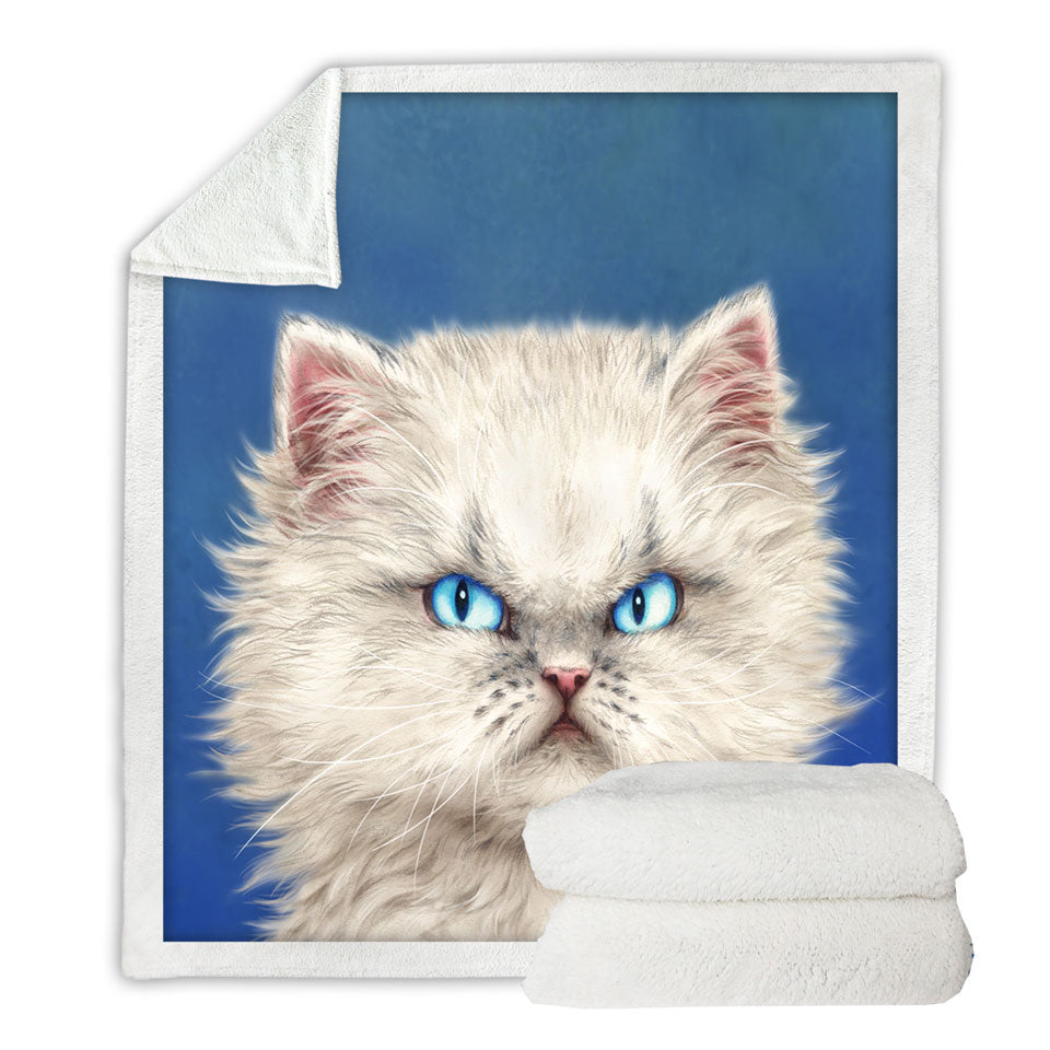 Cute White Angry Kitten Sherpa Blanket for Kids